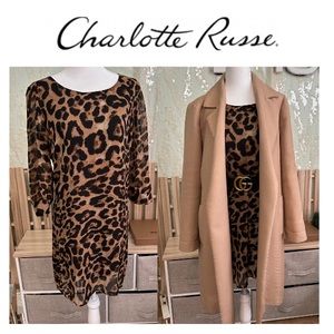 Charlotte Russe Leopard Print Midi Dress Women’s Size Med- Round neck, low back